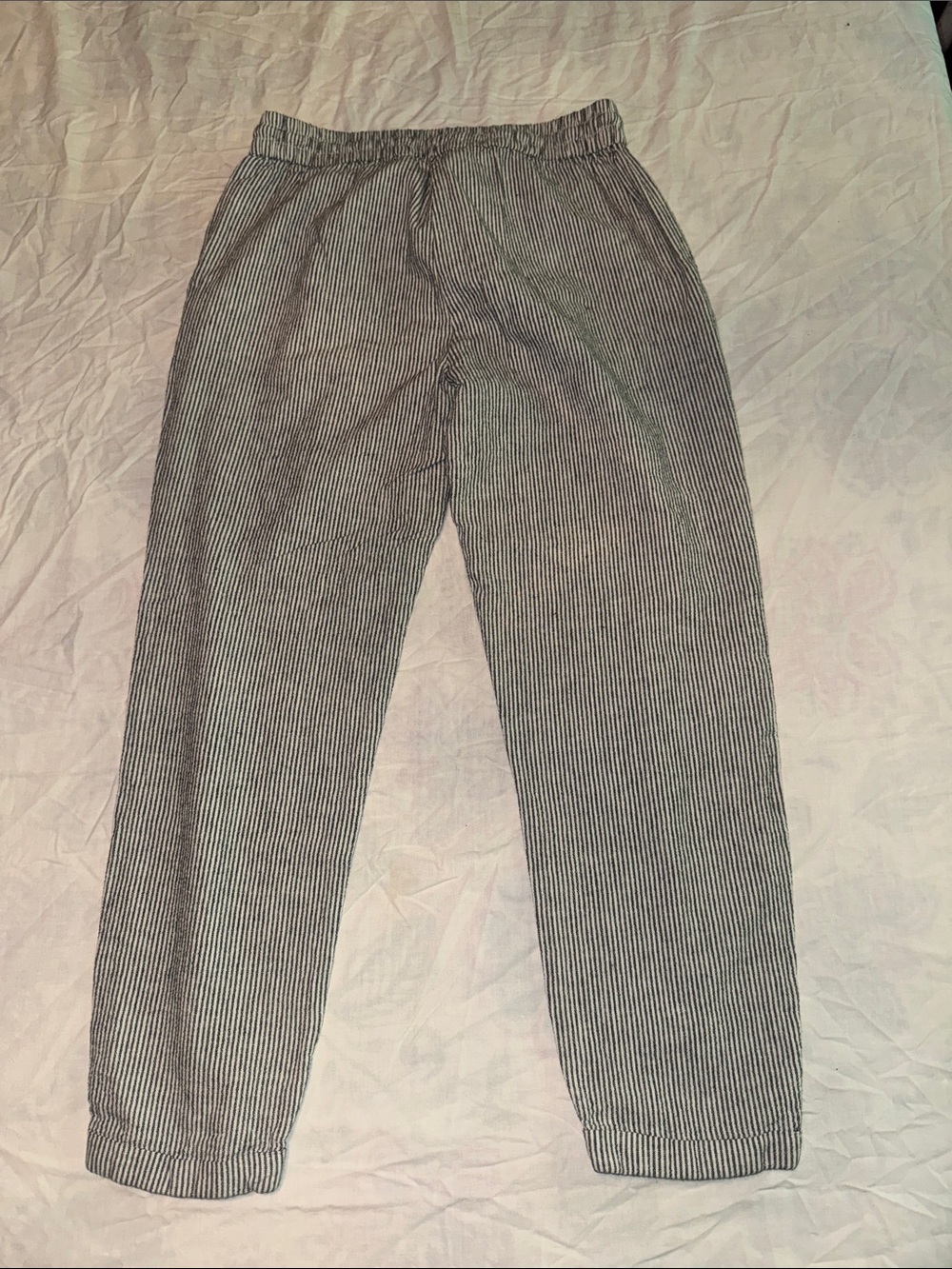 J.Crew Striped Linen-Cotton Cropped Drawstring Pants - Size 6 PERFECT - Picture 2 of 4
